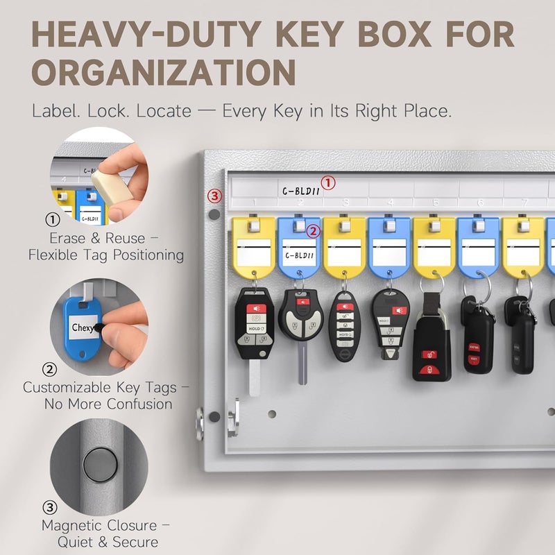 WeHere 16 Key Lock Box Wall Mount, APP Bluetooth/OTP/Wi-Fi/Fixed Code/Key Unlock, Smart Key Cabinet with Key Tag, Key Organizer Holder Box, Key Management Directory for Office, Valet, Realtor, Hotel - Image 3
